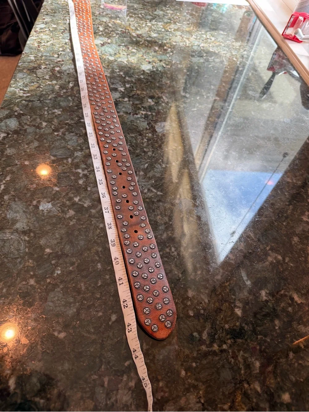 Bill Adler Design Brown Leather Belt w Silver Studs. Western. Cowboy. Sz 36. EUC